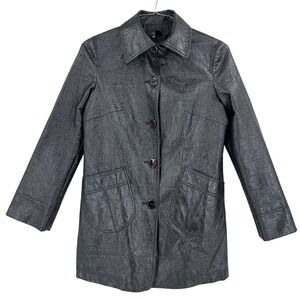 Vintage Zara Basic Womens Black Coated Cotton Jacket Made in Spain 90s Crinkle M